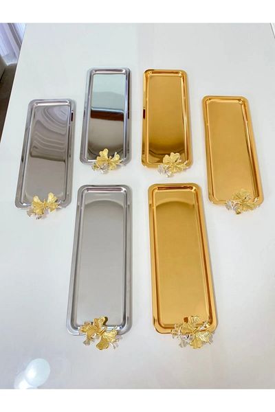 NEWTREND Züccaciye Luxury Stainless Steel Butterfly Baton Serving, Tea, Coffee, Catering and Presentation Tray in 2 different Colors