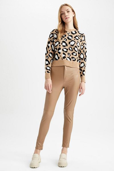 DeFacto Παντελόνι Skinny Fit με ψηλόμεσο τεχνητό δέρμα με φερμουάρ
