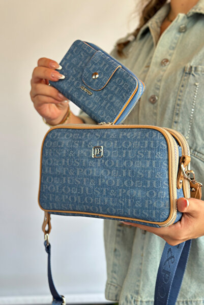 Just Polo حقيبة كتف يومية منسوجة من القطن مع 5 أقسام - DARK JEANS COMBIN 4023...