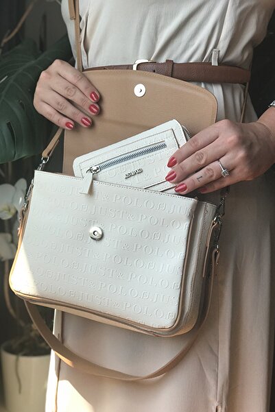 Just Polo حقيبة كتف نسائية من سلسلة خاصة ذات 5 أقسام وحزام طويل من KREM-KOMBİ...