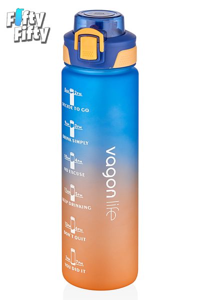 Vagonlife 1 LITER Double Color Motivational Water Bottle Dual Use With Straw And Comfortable Drinking Sticker Gift