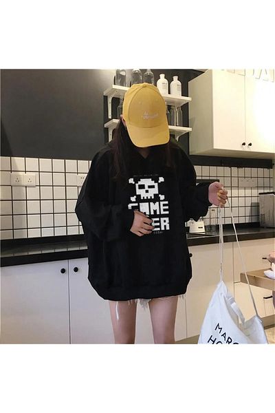 Gofeel Harajuku Vintage Tech Game over Printed Oversize Sweatshirt