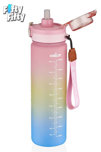Vagonlife 1 LITER Double Color Motivational Water Bottle Dual Use With Straw And Comfortable Drinking Sticker Gift