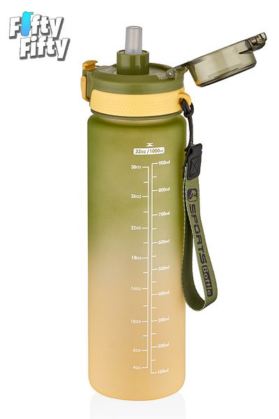 Vagonlife 1 LITER Double Color Motivational Water Bottle Dual Use With Straw And Comfortable Drinking Sticker Gift
