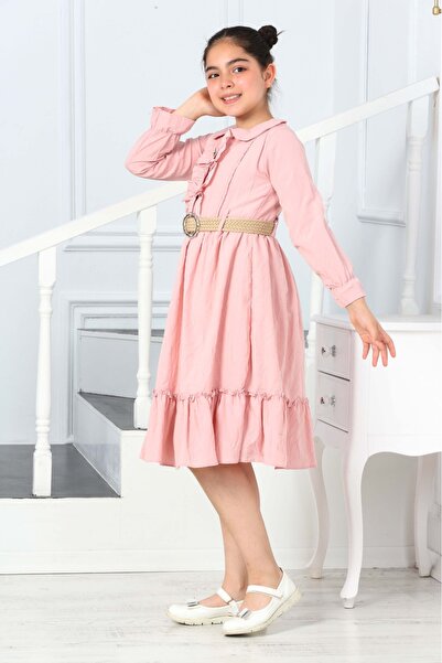 İ&K ŞIMARIK SHINY BUTTONS, BUTTON FRONT, LONG SLEEVE BELT DRESS