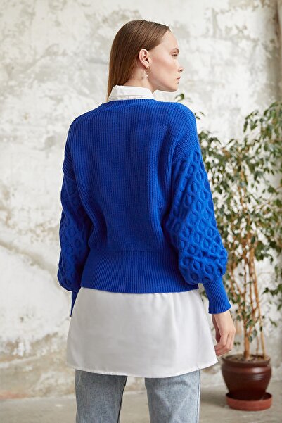 InStyle Krátký svetr Asil Balloon Sleeve Knitwear - Saks Blue