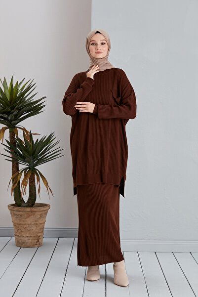 MODAMÜNASİP Σετ πλεκτό με μονή τσέπη και χιτώνα στο κάτω μέρος