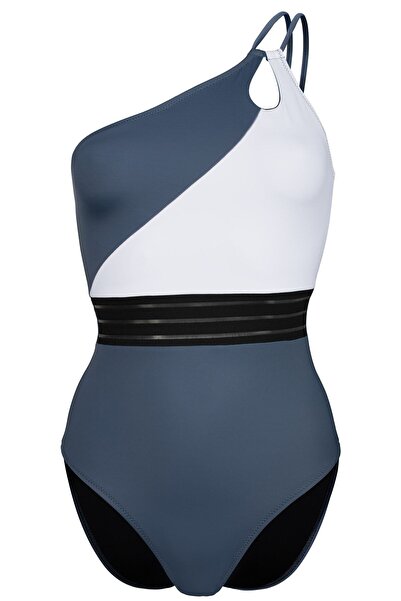 Transacoustic Beyaz Transparan Kemer Detaylı Tek Omuzlu Mayo