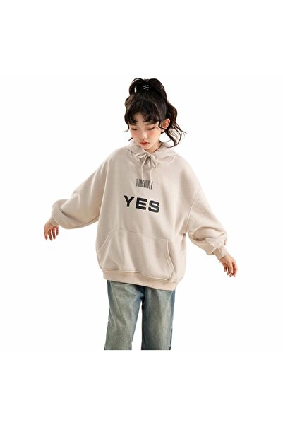 KİDS FACE SPECIAL DESIGN HOODED 100% COTTON FULL WINTER YES PRINTED GIRL'S SWEATSHIRT