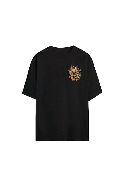 THEWERT Μπλουζάκι Unisex Flaming Skull Printed Μαύρο Oversize
