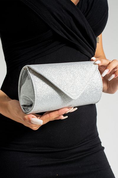 bibags Γυναικεία Ασημένια Μίνι Βραδινή Τσάντα Clutch