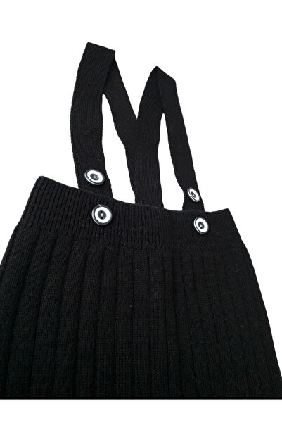 Asya Bebe Black Knitwear Baby Salopet - Leggings with Straps and Buttons