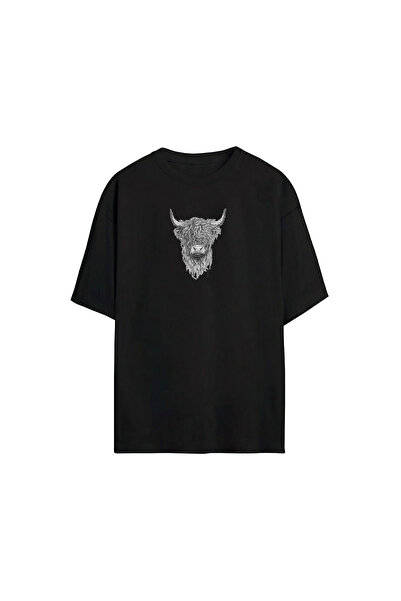 THEWERT Unisex majica sa škotskim stokom B Štampano crna O Oversize kroj