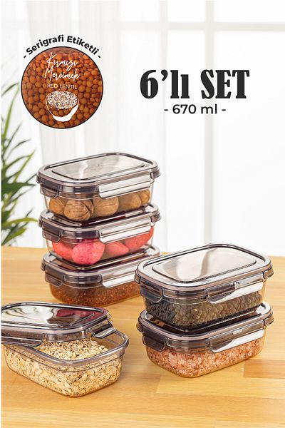 Vienev 6-Piece 0.67 Liter Sealed Rectangular Storage Container Set with Screen Printing Label