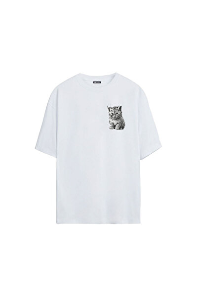 THEWERT Tricou alb oversize cu imprimeu unisex cu desen