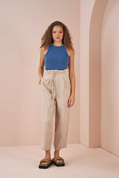 Mevra Paperbag Linen Trousers Stone