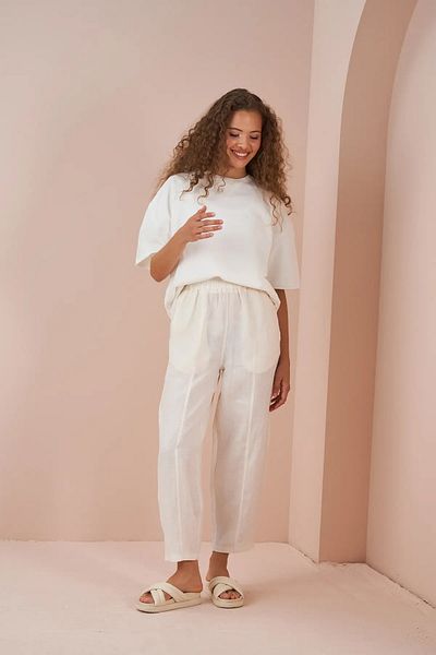 Mevra Front Stitched Linen Trousers Ecru