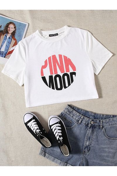 Jose Clothing ΓΥΝΑΙΚΕΙΑ ΛΕΥΚΗ ΕΚΠΤΩΜΕΝΗ ΚΟΝΤΟΜΑΝΙΚΗ ΣΤΟ ΣΩΜΑ OTURAN CROP TOP BABY TEE BLUZ