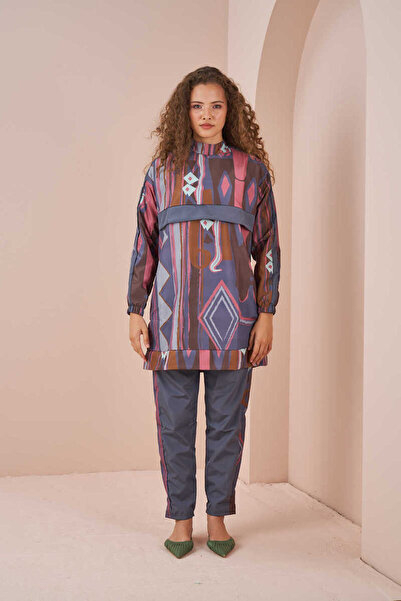 Mevra Етнічний візерунок, купальник з покриттям, короткий, сірий