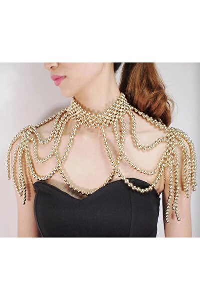 es moda shop Pearl incili omuz kolyesi gold