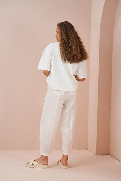 Mevra Front Stitched Linen Trousers Ecru