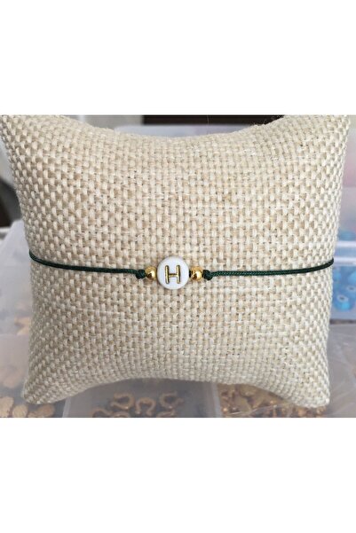 bygüneşaccessories H Harfli Boncuklu Yeşil Ip Tasarım Bileklik