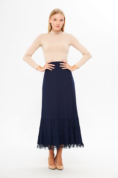 comstar Fustă lungă în straturi bleumarin, Fustă țigănească, Fustă din bumbac, Fustă Plus Size, Fustă relaxată, Hijab
