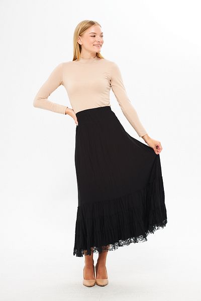 comstar Fustă lungă neagră în straturi, Fustă țigănească, Fustă din bumbac, Fustă Plus Size, Fustă relaxată, Fustă Hijab