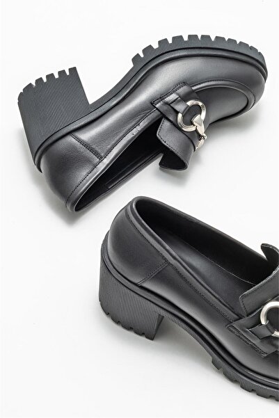 Elle Shoes Siyah Deri Kadın Topuklu Ayakkabı