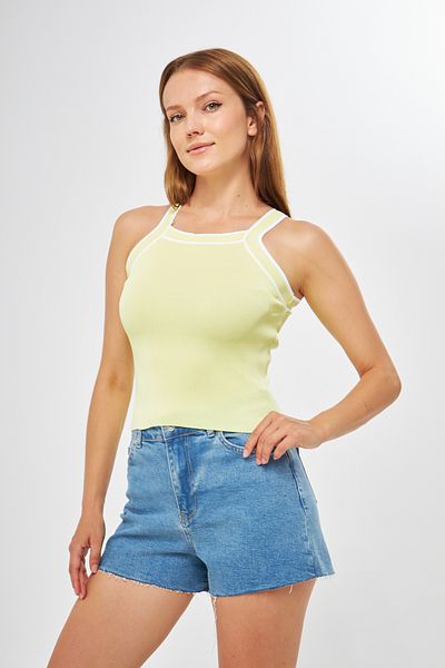comstar Yellow Square Neck Thick Straps Knitwear Blouse, Women's Bustier, Women's Crop Top, Women's Strappy Blouse