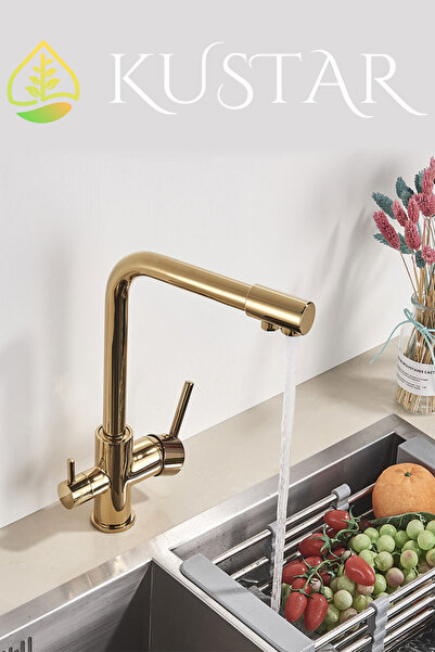 KUSTAR Gold 3 Yollu Arıtma Çıkışlı Aç Kapa Mutfak Eviye Bataryası
