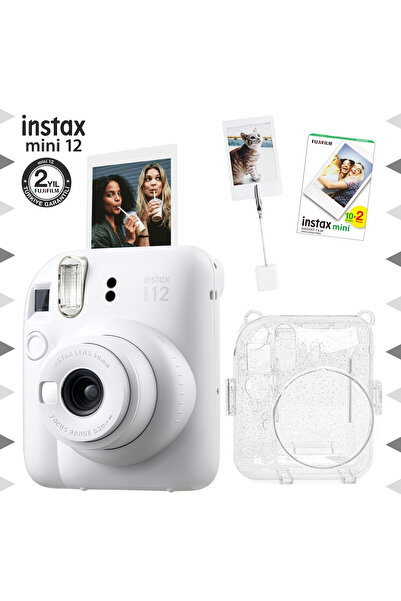 Fujifilm Instax mini 12 Beyaz Fotoğraf Makinesi-20'li Film-Kıskaçlı Resim Sta...