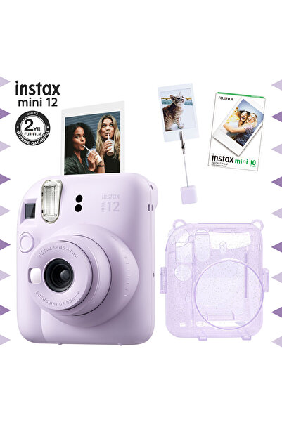 Fujifilm Instax mini 12 Lila Fotoğraf Makinesi-10'lu Film-Kıskaçlı Resim Stan...
