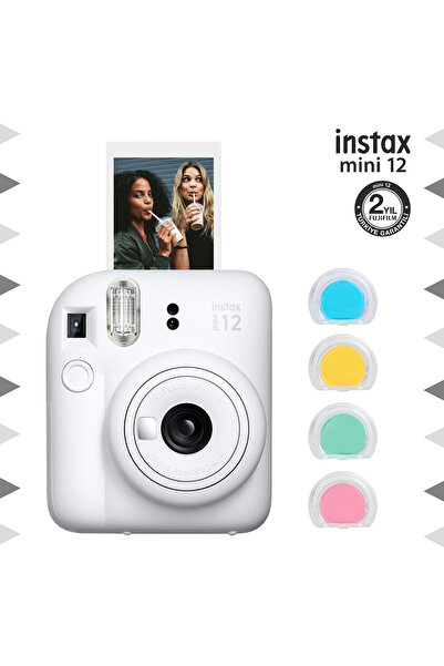 Fujifilm Instax mini 12 Beyaz Fotoğraf Makinesi ve 4'lü Renkli Lens Seti