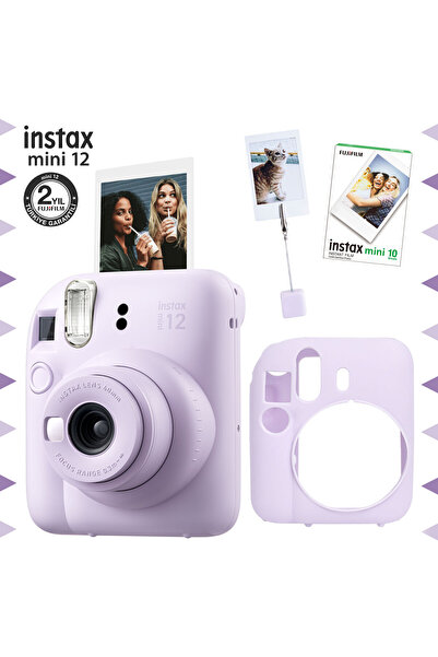 Fujifilm Instax mini 12 Lila Fotoğraf Makinesi-10'lu Film-Kıskaçlı Resim Stan...