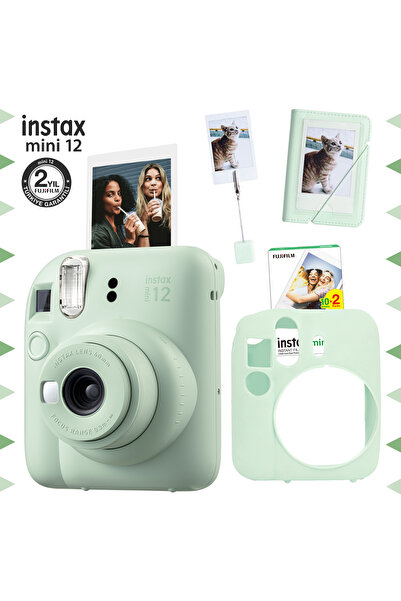 Fujifilm Instax mini 12 Yeşil Fotoğraf Makinesi-20'li Film-Kıskaçlı Stand-Min...