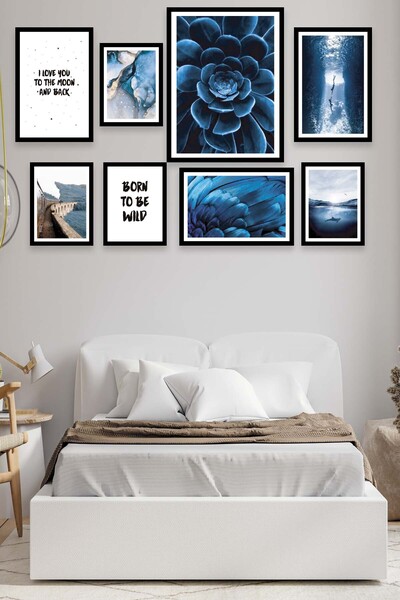 Conceptione Blue Çiçek Ve Manzara Temalı Tablo Seti