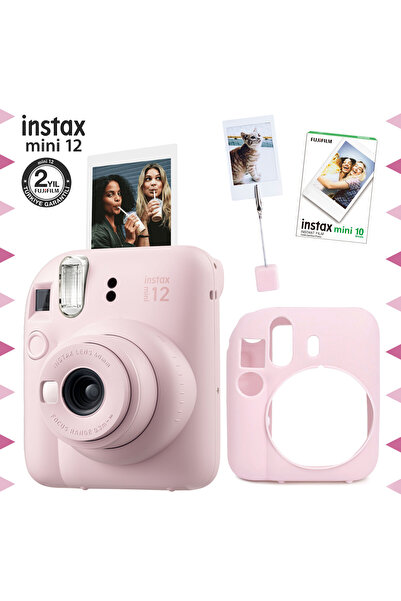 Fujifilm Instax mini 12 Pembe Fotoğraf Makinesi-10'lu Film-Kıskaçlı Resim Sta...