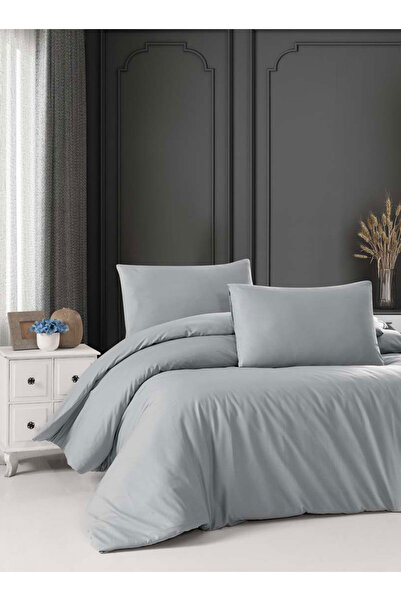 Menderes Home Colecția de bumbac Ranforce - Husă de pilota și pernă dublă gri