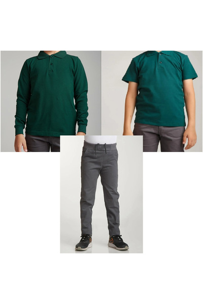 FATELLA Unisex školske pantalone za decu sa rebrastim strukom - tamno zelene,...