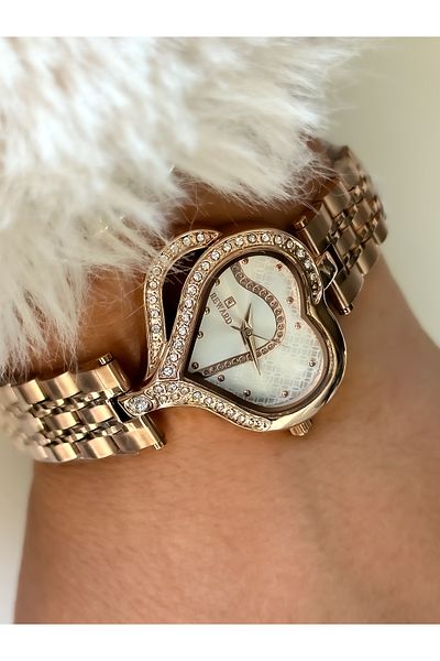 Reward Brand Heart Model Steel Strap and Stone Rose Color Women's Wristwatch i+ Bracelet