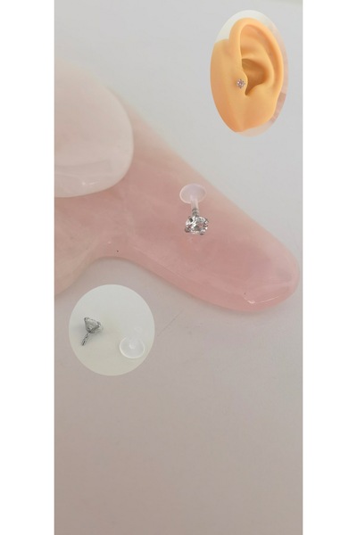 Bylin Bioplast /Bioplastik Zirkon Taşlı Piercing - Taş Çapı 4 mm- 1 adet