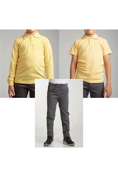 FATELLA Unisex children's school ribbed waist trousers - yellow short sleeve long sleeve Polo collar t-shirt 3 piece set