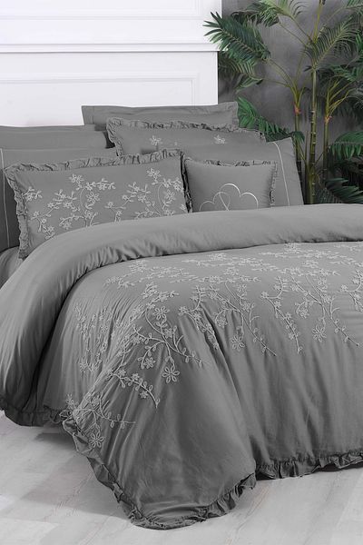 Sarev Σετ Παπλωματοθήκη Buddha Grey Double 100% Cotton Satin 300 Tc