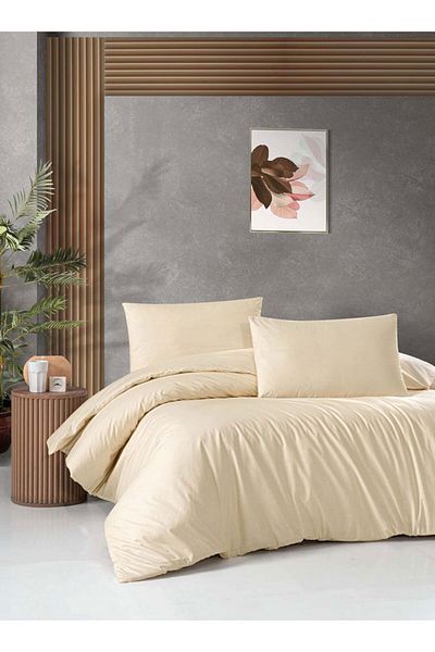 Menderes Home Σετ Παπλωματοθήκη και Μαξιλάρι Ranforce - Cotton Collection, Düzboya Cream
