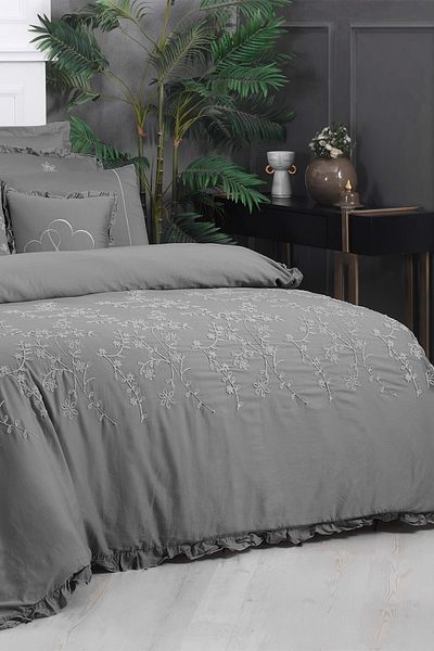 Sarev Σετ Παπλωματοθήκη Buddha Grey Double 100% Cotton Satin 300 Tc