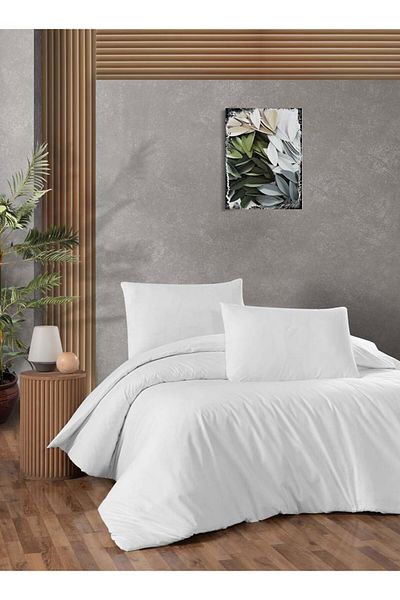 Menderes Home Σετ Παπλωματοθήκη και Μαξιλάρι Ranforce Μονό - Λευκό Μασίφ