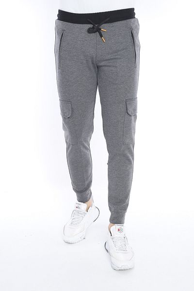 NEED LİFE Men's Gray Double Cotton Cargo Pocket Sweatpants