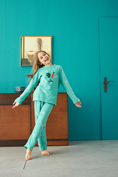 Siyah İnci Alt-Üst Polar Nakışlı Pijama Takım