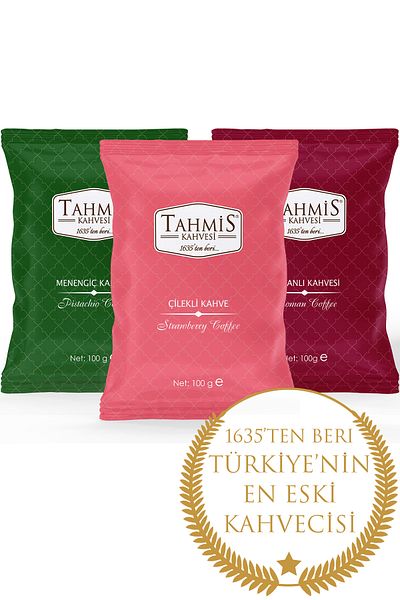 Tahmis 3-Piece 100 Gr Menengiç Ottoman Mountain Strawberry Flavored Turkish Coffee Set